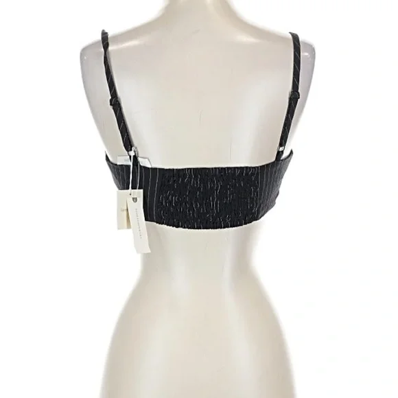 NWT Favorite Daughter Ex Boyfriend Pinstripe Bra Top Black Smocked Crop Small - Picture 4 of 7